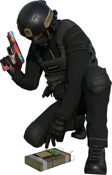 A Narcotics operator defusing the bomb